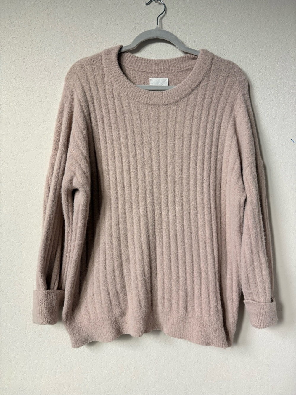 Aerie Women’s Ribbed Crewneck Sweater - Blush Pink size oversized xs